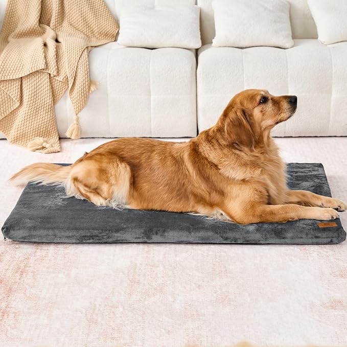 Dog Crate Pad - Extra Large Dog Beds with Removable Washable Cover and Waterproof Lining - XXL Memory Foam Pet Bed for Crate - Reversible Kennel Mat (Cool & Warm), 48-inch, Grey