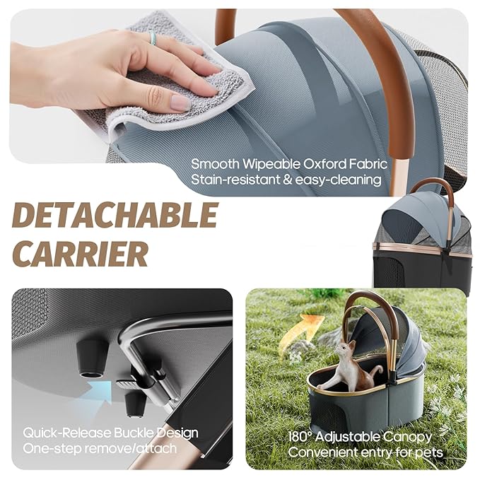 Pet Stroller with 4 Wheels, Dog Stroller with Detachable Carrier, One-Click Folding Pet Travel Carrier for Small, Medium Dogs Cats up to 50lbs, 3 in 1 Multifunctional (Cerulean)