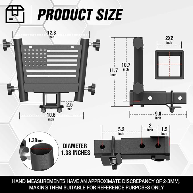 for Trailer Hitch Flag Pole Holder for 2-Inch Receiver, Heavy Duty Hitch Mount Flagpole Bracket with License Plate Holes, Fits Truck SUV RV Pickup Camper, Tow Hitch Flag Mount for Parade Camping