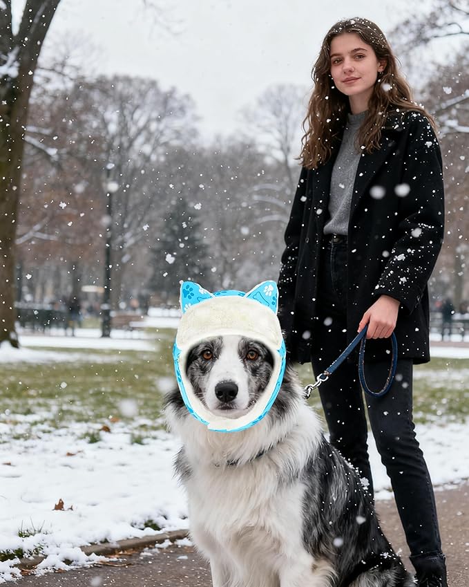 PET SHOW Dog Trapper Hat Winter Hat for Medium Large Dogs Warm Fleece Aviator Hats with Ear Flaps Adjustable Outdoor Boy Pet Pilot Costume Cap L-Blue Paw/Without Ear Holes