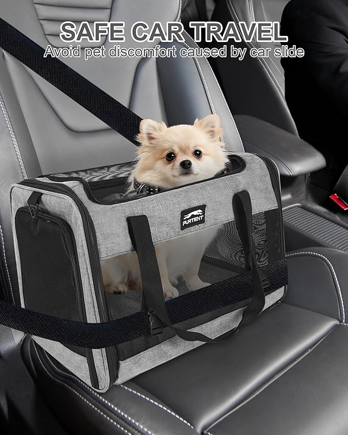 Soft-Sided Large Cat Carrier for 2 Cats, Spacious Foldable Pet Travel Carrier for Large Cats up to 25 Lbs, Double Cat Bag with Shoulder Strap, 20x13x13 Inch, Fits Maine Coon and Small Dogs, Grey