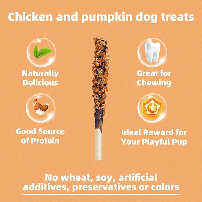 Chicken Wrapped Sticks Pumpkin Dog Treats,14.1oz Rawhide Free Natural Dental Chews,Dog Training Treats, Teeth Cleaning