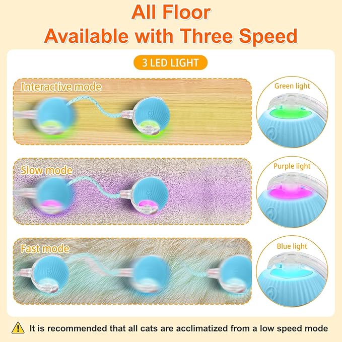 Interactive Cat Toys for Indoor Cats, Automatic Kitten Toys for Bored Indoor Adult Cats, Smart Kitten Rolling Ball Moving Balls Toy, Rechargeable Dog Cat Ball for Enrichment Exercise (Blue)