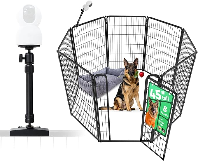 FXW Homeplus Unleashed Indoor Dog Playpen - Stress-Free and Safe Play, Heavy Duty 45 Inch 8 Panels with Playpen Camera Mount for Large Dogs, Black│Patented