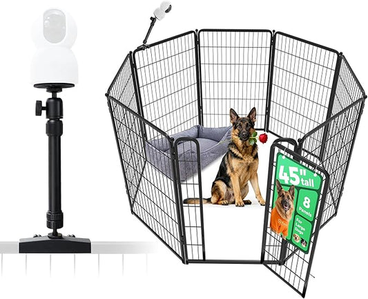 FXW Homeplus Unleashed Indoor Dog Playpen - Stress-Free and Safe Play, Heavy Duty 45 Inch 8 Panels with Playpen Camera Mount for Large Dogs, Black│Patented