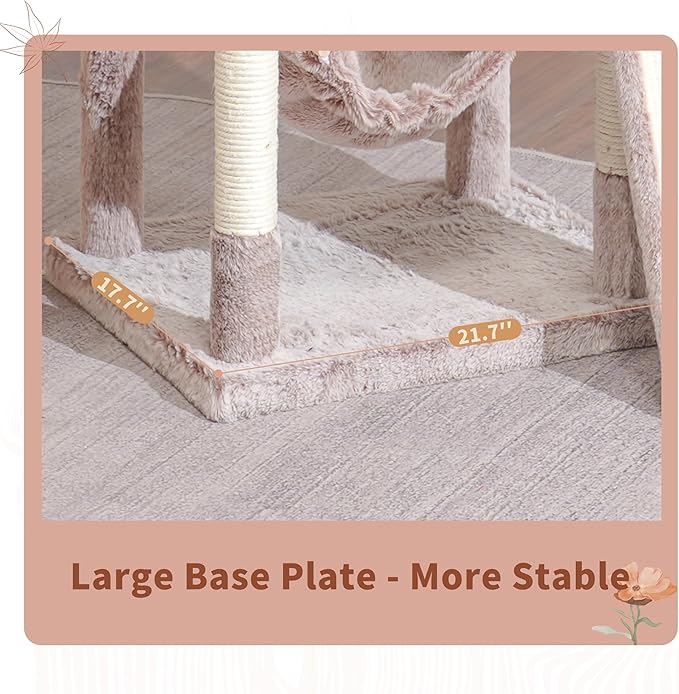 Cat Tree for Indoor Cats, 71'' (180cm) Multi-Level Cat Tower for Large Adult, Sturdy Cat Tree House with 2 Scratching Boards 7 Posts, 2 Plush Perches/Condos, Hammock, Muchroom GCT032MU