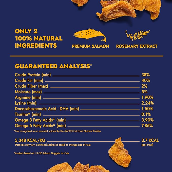 Finfare Freeze Dried Salmon Nuggets, Grain Free Salmon Cat Treats, High Protein & Omega-3s to Support Skin, Coat & Wellness, Crafted in USA, 1.3oz