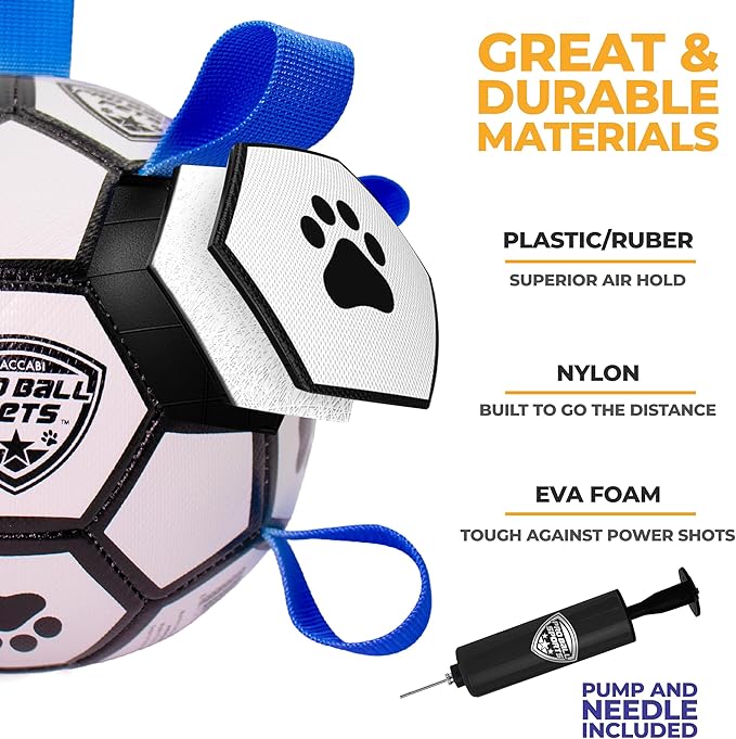 ProBall Pets Interactive Dog Soccer Ball with Grab Tabs - Floats on Water, Fetch & Training Toy for Small Medium Dogs, Herding Breeds - Waterproof Non-Toxic - 6" White Blue