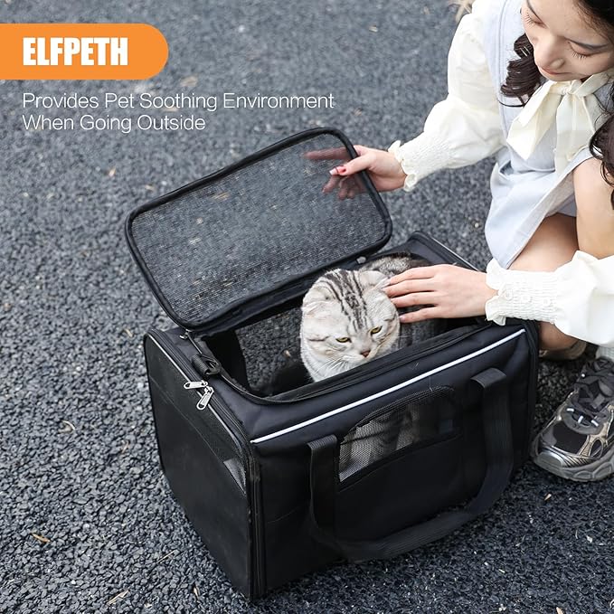 Pet Carrier with Wheels - Soft-Side Wheeled Cat Carrier for Dogs with Telescopic Handle, Collapsible Rolling Pet Travel Bag Carrier for Large Cats Small Medium Dogs for Camping Vet Visiting Black