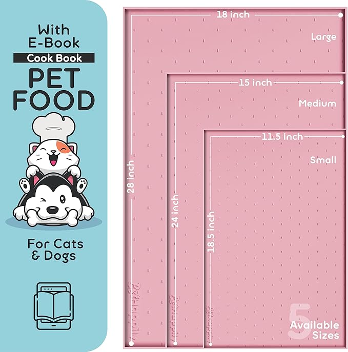 Dog Food Mat - 28x18 Raised Edges Dogs Mat for Food and Water Prevent Spill, Waterproof Cat Food Mats Protect Floors, Easy Clean Dog Bowl Mats for Food and Water, Silicone Pet Feeding Placemats Pink