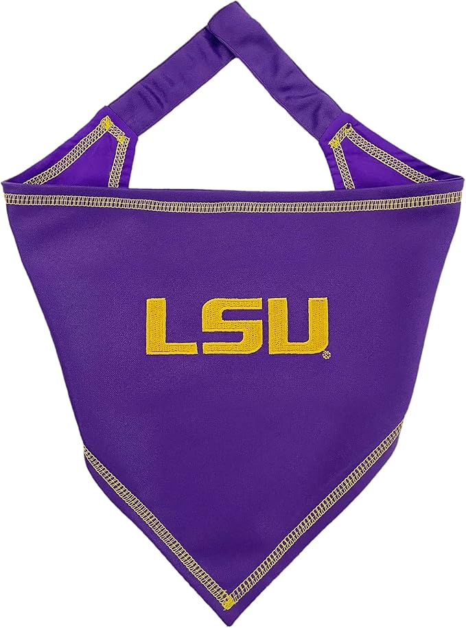 NCAA LSU Tigers Tie Bandana, Large/x-Large. Dog Bandana Scarf Bib for Pet Cat Dog. The Ultimate Game-Day, Party Bandana