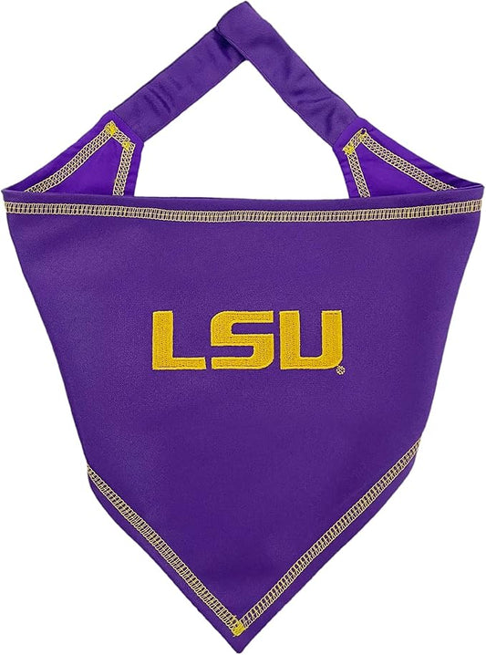 NCAA LSU Tigers Tie Bandana, Large/x-Large. Dog Bandana Scarf Bib for Pet Cat Dog. The Ultimate Game-Day, Party Bandana