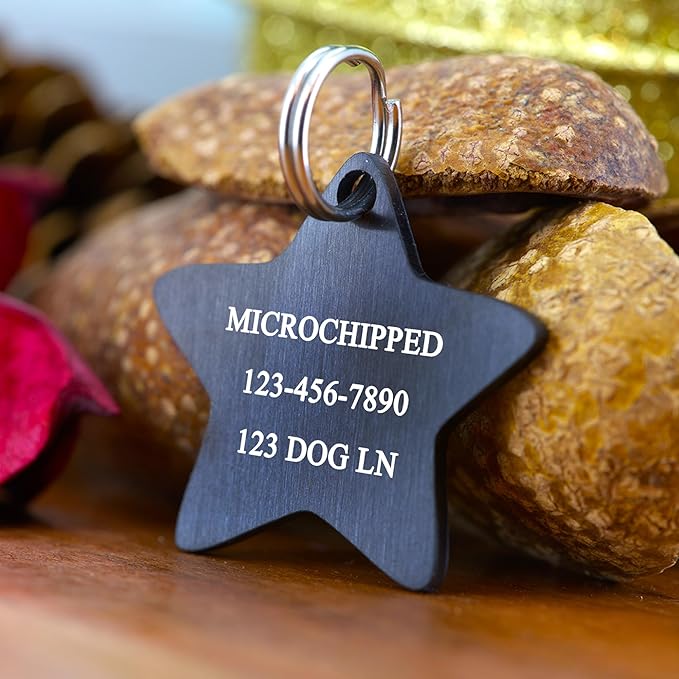 Ultra Joys Cat ID Tag Personalized Pet Tags, Durable Stainless Steel Small Pet Mini Dog Cat Tag Lightweight - Star Tag in Black