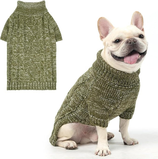 KOOLTAIL Thermal Knitted Dog Sweater for Small Medium Large Dogs, Turtleneck Cable Knit Doggy Winter Coat Warm Clothes Sweatshirt Outfits for Cold Weather, Pullover Pet Jumper for Puppy Cats Green L