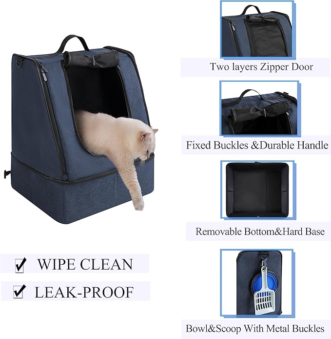 apollo walker Portable Cat Travel Litter Box with Zipped Waterproof Bag,No Collapse with Hard Base Insert at Bottom, No Leakage, No Smell, Easy to Carry, Easy to Use in Hotels