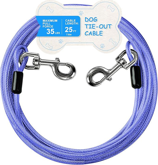 Tie Out Cable, 15/25/40/50 FT Runner Cable with Swivel Hook,Dog Leash Run Tether for Yard Outdoor and Camping,for Small to Medium Pets Up to 250 LBS
