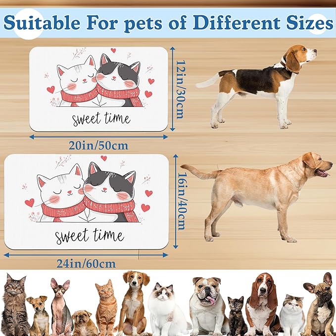 Sweet Cat Lovers Dog Cat Food Mat–Absorbent Waterproof Placemat for Food and Water Bowls, Non Slip Rubber Backing, Feeding Mat for Clean Floors 16"x24"