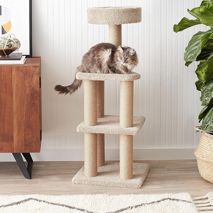 Amazon Basics Cat Tree - Indoor Cat & Kittens Multi-Level Climbing Activity Tower with Scratching Posts, Large (45.9"H) - Beige