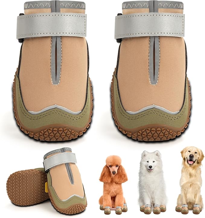Hcpet Dog Boots for Large Dogs, Dog Shoes for Hot Pavement Winter Snow, Paw Protector Dog Booties Designed for Comfort and Breathability, Outdoor Booties for Small Medium Dogs for Hiking Brown Size 3