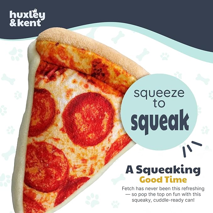 Huxley & Kent Funny Dog Toy w/Squeaker – Power Plush Squeaky Dog Toys for Small, Medium & Large Dogs – Soft Stuffed Animal for Indoor Play & Fetch - Pup-eroni Pizza, Large