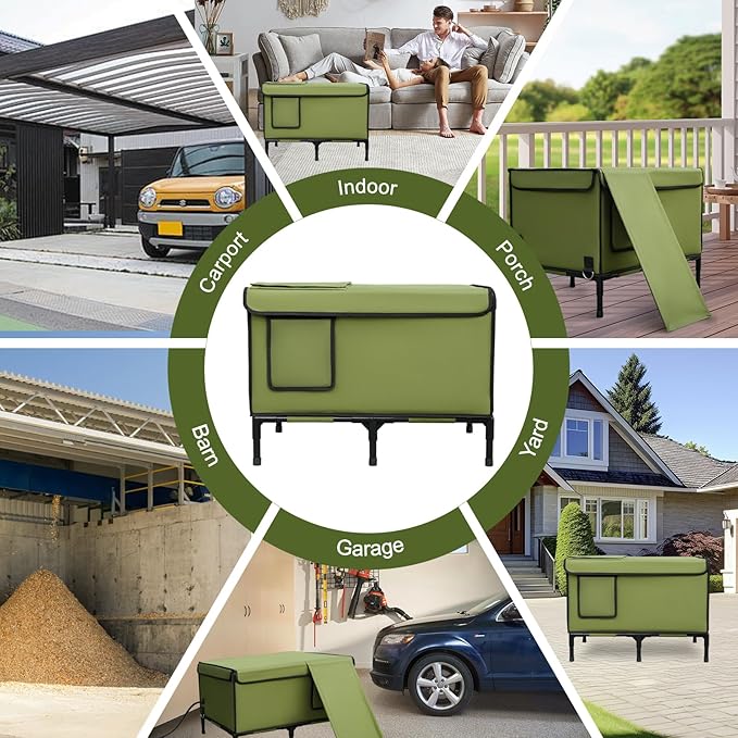 Palopalo Dewproof Heated Cat House for Outdoor Winter, Insulated Discreet Pet Shelter with Waterproof Heating Pad & Escape Door for Feral, Stray, Barn Kitty Cats (Army Green, 24.8" x 16.5" x 18.1")