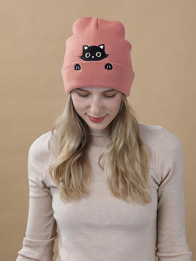 Cat Hat Beanie for Lovers - Cute Women's Embroidery Themed Gifts for Mom - Funny Novelty Trendy Stuff