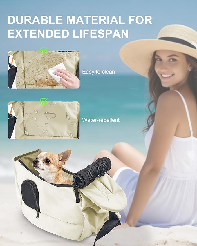 Dog Carrier Sling for Small Dogs & Cats Hand-Free Puppy Sling Purses with Storage Bag and Adjustable Shoulder Strap, Pet Sling Carrier Up to 8.8 Lbs (Yellow)