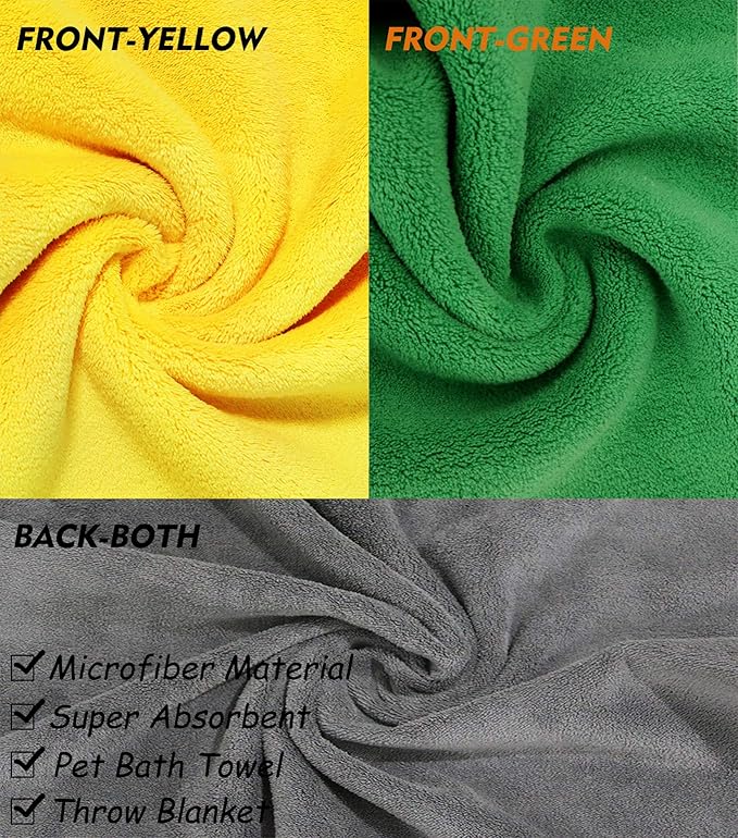 2 Pack Dog Towels Super Absorbent Pet Bath Towel Microfiber Dog Drying Towel for Small Medium Large Dogs and Cats, Machine Washable, 19.7Inch x 39.4Inch, Yellow-Grey & Green-Grey