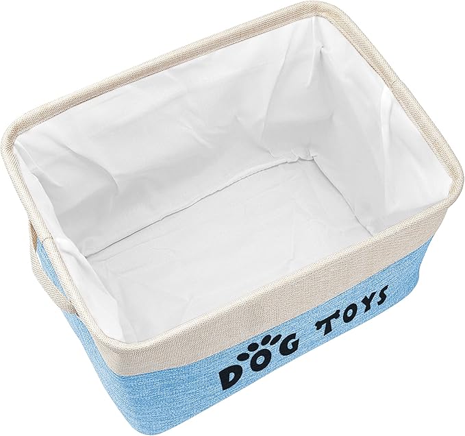 PET ARTIST Dog Toy Basket, Collapsible Dog Toy Bin Box with Comfortable Handles, Large Pet Toy Storage Organizer for Accessories, Toys, Coat & Clothing, Blanket & Leash, Blue, 15"x11"x9"