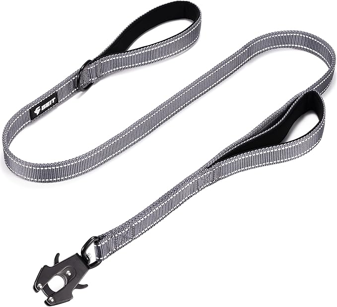 GEIT 4/5/6FT Heavy Duty Dog Leash with 2 Comfortable Padded Handles, Reflective Rope Leashes with Quick Release/Locking Tactical Frog Clip for Small Medium and Large Dogs, Grey