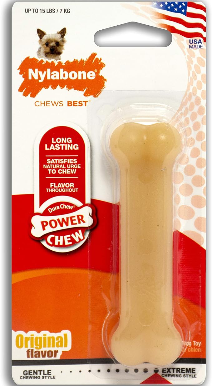 Nylabone Original Bone Power Chew Toy for Dogs, Durable & Tough Dog Toys for Aggressive Chewers, Original Flavor, X-Small/Petite - Up to 15 lbs, 1 Count
