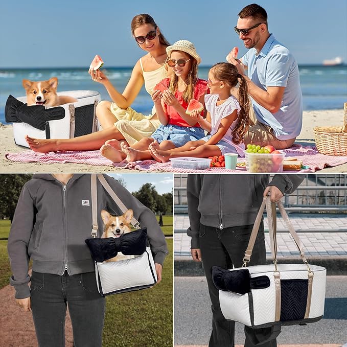 Dog Car Seat for Small Dogs, Portable Center Console Dog Car Seat, Pet Booster Seats with Safety Belt and Soft Cushion, Pet CarSeat for Dogs and Cats Under 15 lbs, White