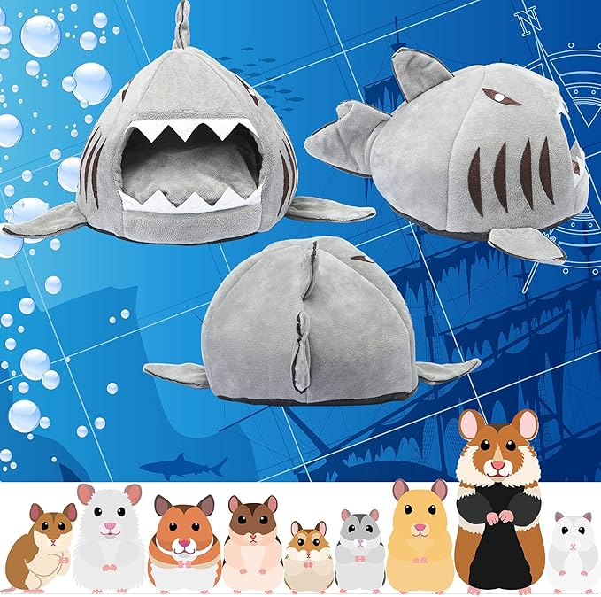 Jetec Shark Guinea Pig Bed Hideout Guinea Pig Animals Bed House Warm Small Hamster Nest Sleeping Mat Cushions Dutch Hamster Hedgehog Rat Chinchilla(Gray)