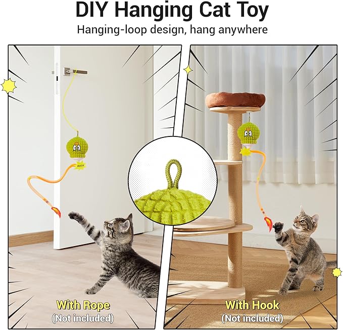 Potaroma Interactive Cat Toy with Motion Sensor, Chirping Sound & Catnip – Funny Grenade Design with Mesh Tail, Rechargeable Smart Rolling Ball for Bored Indoor Kittens & Adult Cats 3 Inches