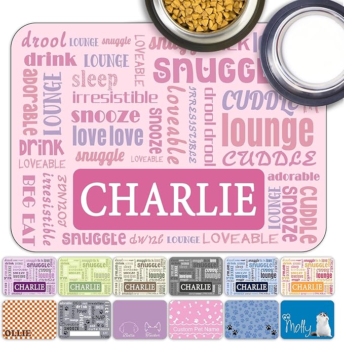 Personalized Dog Cat Food Mat Non-Slip Custom Dog Feed Placemat Water Absorbent Customized PU Mats for Pet Food and Water-Style4