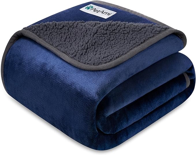 PetAmi Waterproof Dog Blanket Sherpa Fleece, Pet for Medium Large Dogs, Reversible Cat Throw Bed Couch Sofa Furniture Protector, Soft Plush Microfiber (X-Large 60x80, Blue/Gray), Navy/Gray