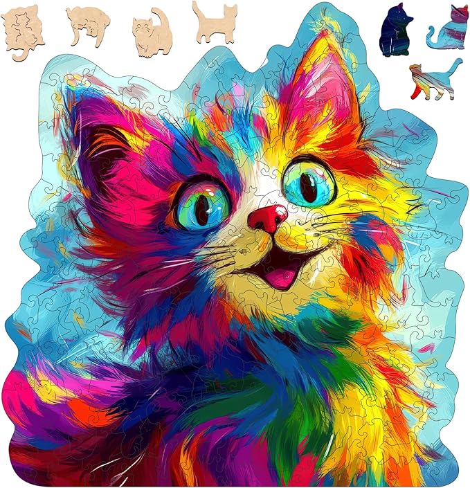 Bovearto Wooden Puzzles for Adults, 200 Pieces Cat Wooden Jigsaw Puzzles, Animal Unique Shaped Puzzle Gifts for Adults and Kids on Birthday, Thanksgiving, Family Puzzle Games (11'' x 11.4'')