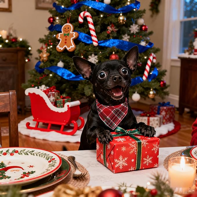 Lionet Paws Christmas Dog Bandana Washable Cotton Handkerchief Scarf Triangle Red Plaid Dog Bandanas for Small Medium Dogs Girl Boy