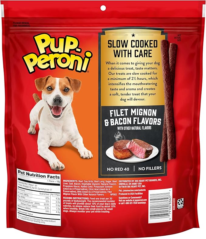 Pup-Peroni Dog Treats, Filet Mignon & Bacon Flavors, 22.5 Ounce, Made with Real Steak