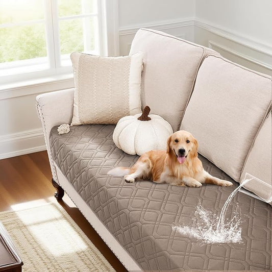 PrinceDeco Waterproof Couch Cover for Dogs Washable Dog Blanket for Bed Couch Sofa Outdoor Bed Cover with Non-Slip Back(32x82 Inch,Taupe)