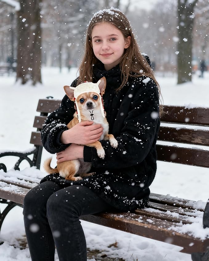 PET SHOW Dog Trapper Hat Winter Hat for Small Dogs Fall Thanksgiving Warm Fleece Aviator Hats with Ear Flaps Adjustable Outdoor Boy Puppy Pet Pilot Costume Cap S-Orange Plaid/with Ear Holes