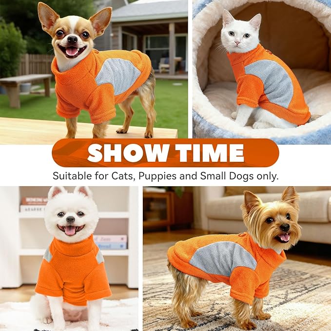 Small Dog Sweater with Leash Ring Soft Warm Fleece Fall Winter Dog Clothes Cute Cat Apparel Puppy Sweaters Classic Pullover Doggy Sweatshirts Chihuahua Costumes Cat Outfits(Orange,M)