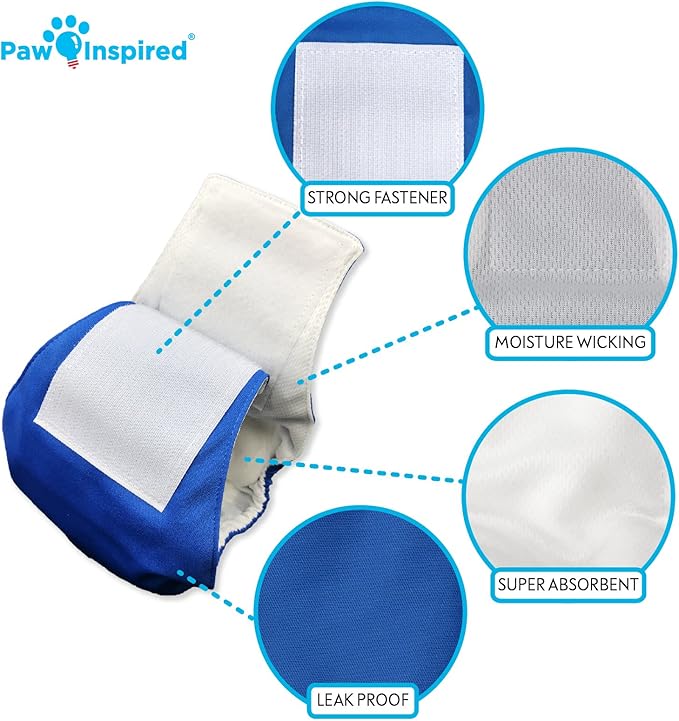 Paw Inspired Ultra Protection Washable Male Wraps, Reusable Belly Bands (3 Count, Small) Assorted color