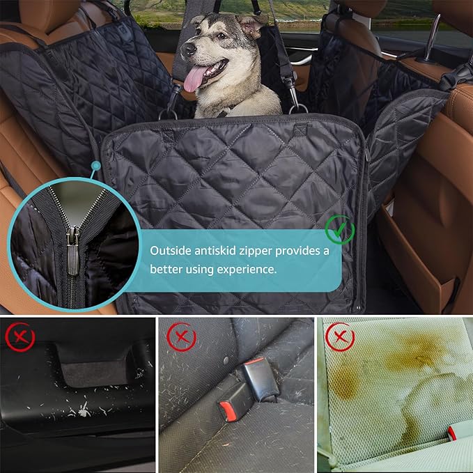 Dog Car Seat Cover for Back Seat | Mesh Window & Safety Belt | 100% Waterproof Dog Hammock for Safe Travel with Side Door Protectors | Non-Slip, Scratchproof Pet Rear Seat Cover for Car, SUV,Truck