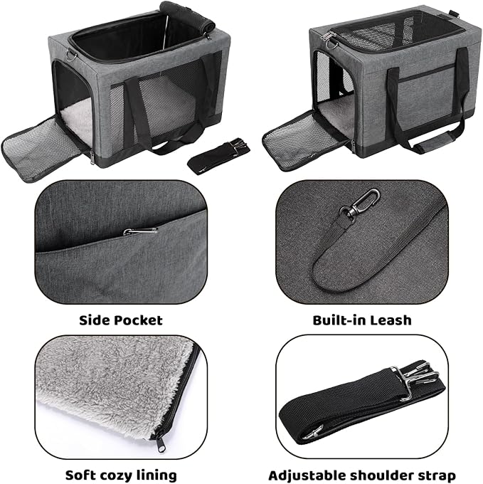 Soft Side Pet Carrier Bag with Shoulder Strap, Breathable Collapsible Mesh Cat Carrier for Cats and Dogs, TSA Airline Approved Travel Pet Carriers