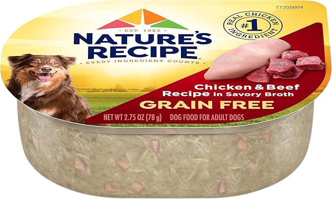 Nature's Recipe Grain Free Chicken & Beef Recipe in Savory Broth Wet Dog Food, 2.75 oz. Cup, 12 Count
