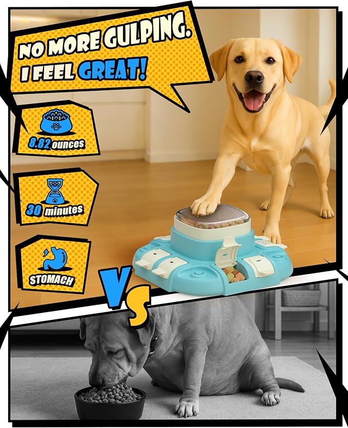 Dog Puzzle Toy：2 Levels for Smart Dogs, Slow Feeder with Button for IQ Training and Mental Enrichment for Small Medium Large Dogs