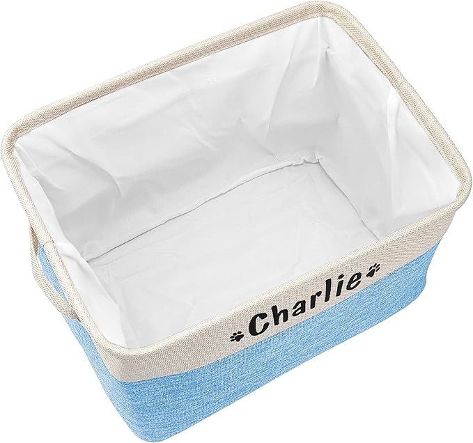 PET ARTIST Collapsible Dog Toy Storage Basket Bin with Personalized Pet's Name - Rectangular Storage Box Chest Organizer for Toys, Coats, Clothing & Accessories, Blue