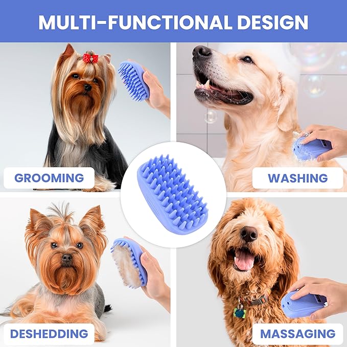 We Love Doodles Pet Rubber Bath Brush and Dog Shampoo (Bundle) - for Shower Scrubbing & Soothing Massage and Organic Dog Shampoo, Conditioner & Detangler - Made in The USA