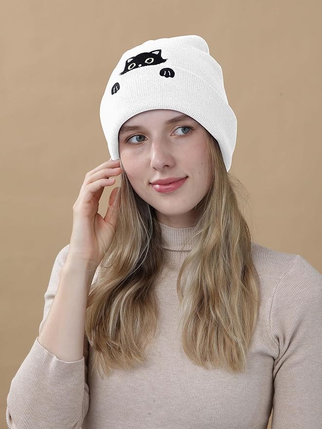 Cat Hat Beanie for Lovers - Cute Women's Embroidery Themed Gifts for Mom - Funny Novelty Trendy Stuff